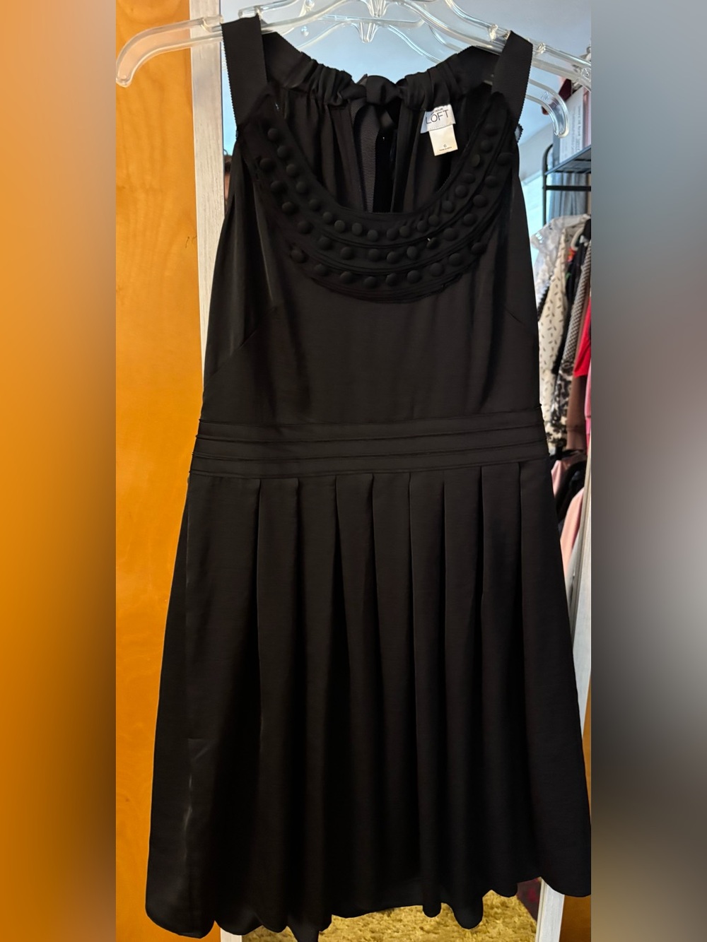 Ann Taylor LOFT Black Fit & Flare Cocktail Dress Size 6 Bow back